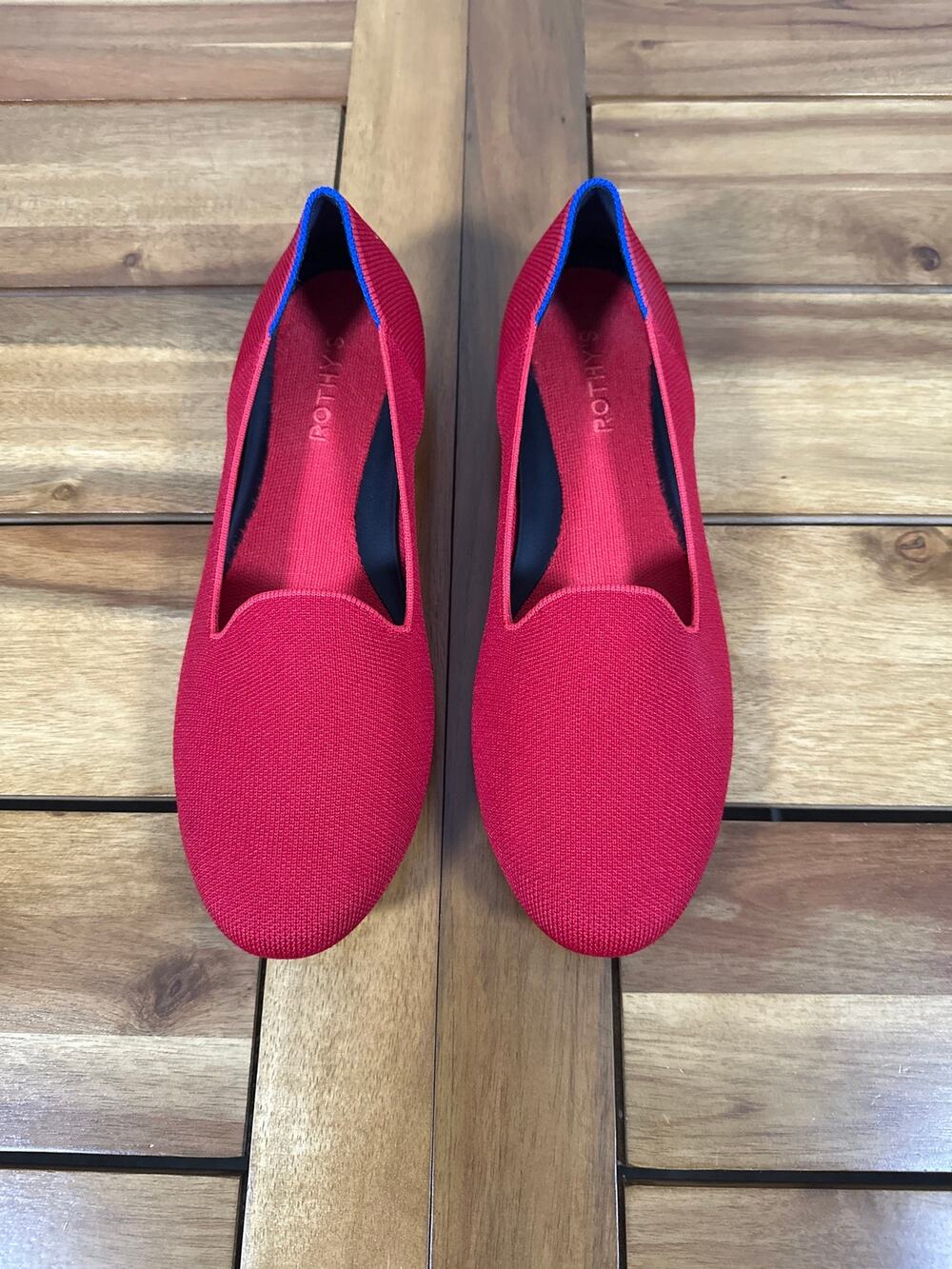 Rothy’s The Loafer Bombshell Red Blue Trim Flats Size 10.5